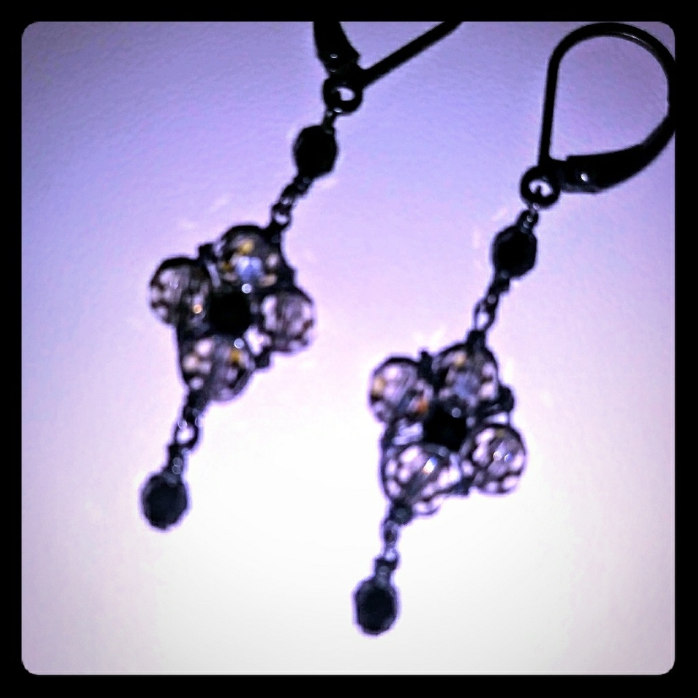 Lori Lori Jet metallic silver Swarovski earrings